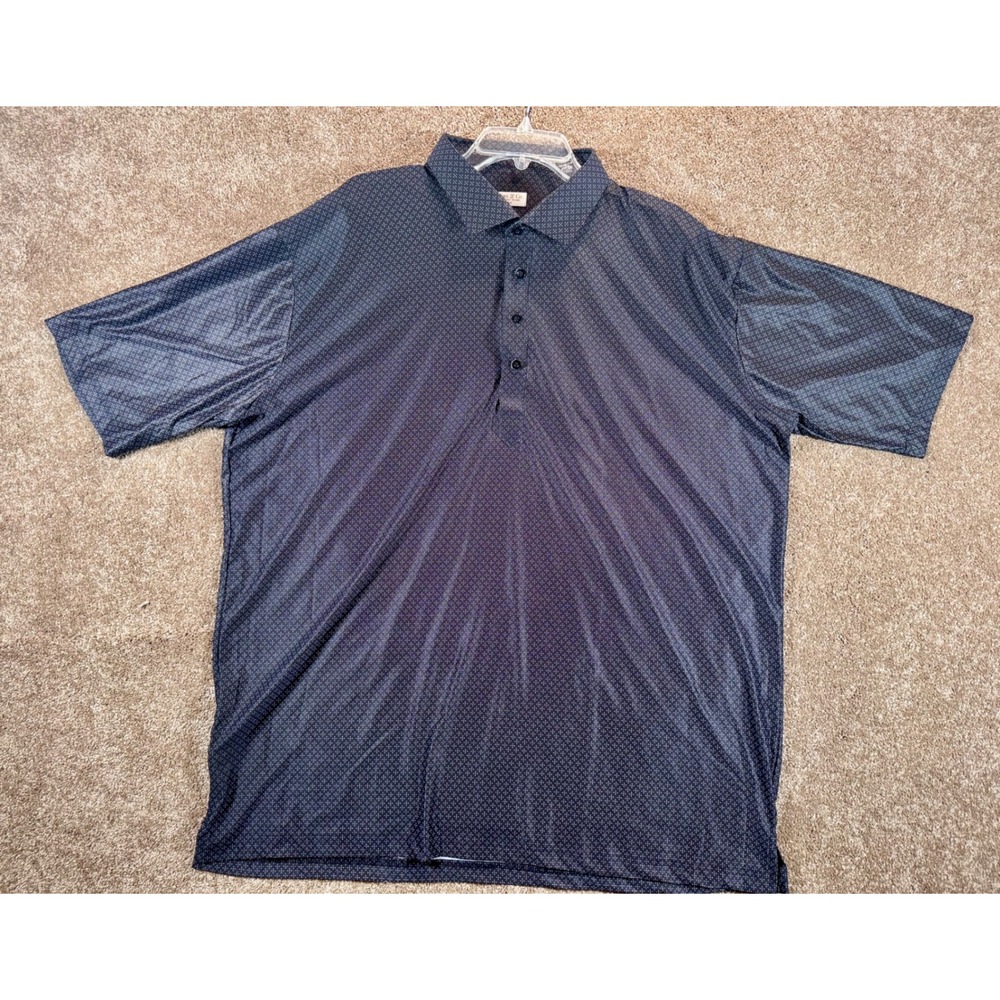 Collars & Co Featherweight Relaxed Polo Shirt Mens 3XL Black Micro Print Stretch